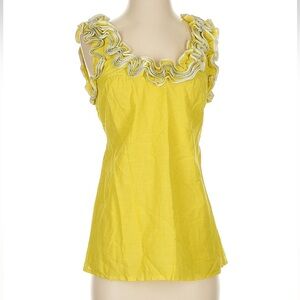 Anthropologie l BARASCHI Yellow Ruffled Curled Ribbon Sleeveless Blouse Size S